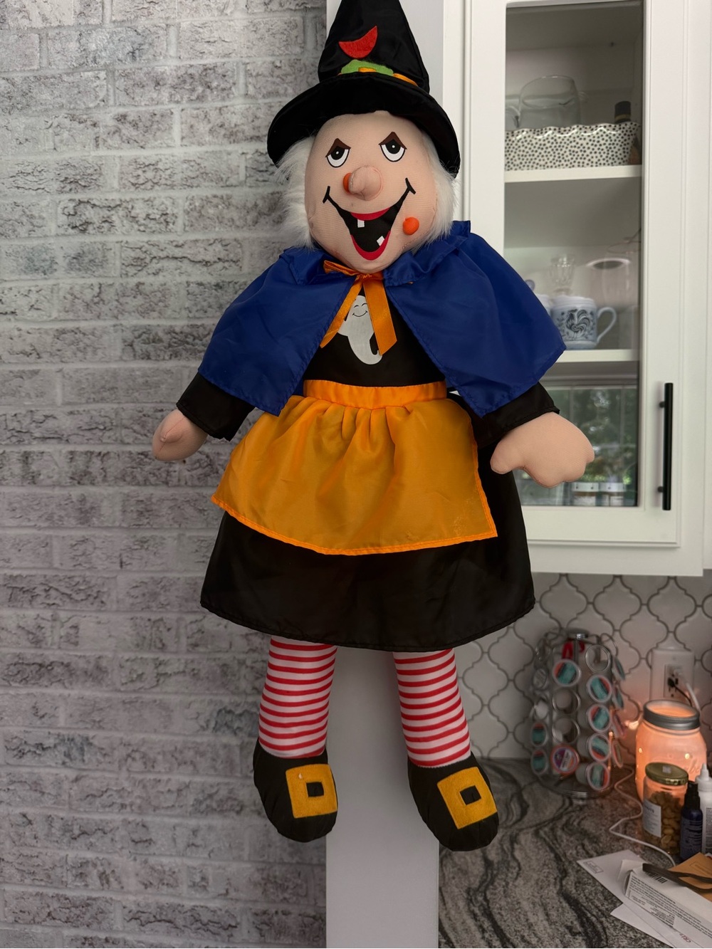 Vintage Halloween Hanging Witch Doll - Blue, Orange, Black